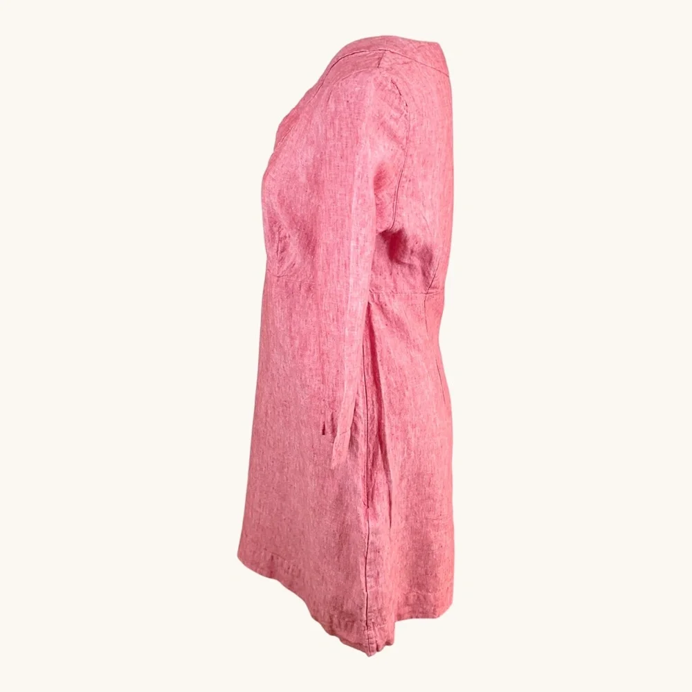 Boden Linen Dress V-Neck Red Orange (8) - Picture 2 of 7